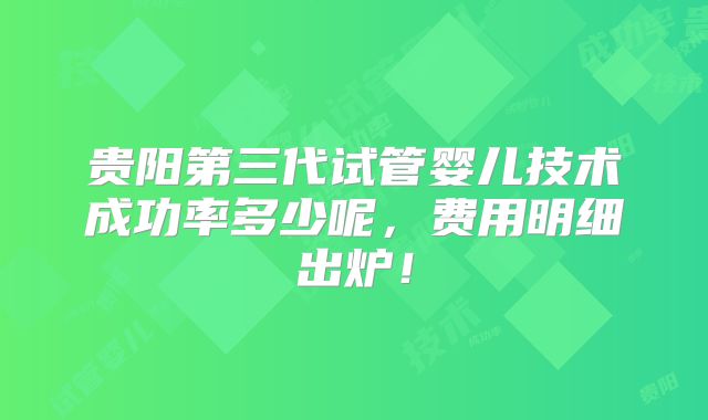 贵阳第三代试管婴儿技术成功率多少呢，费用明细出炉！