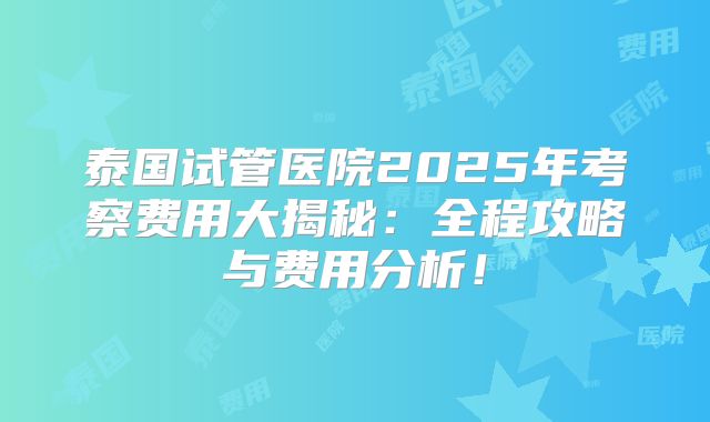 泰国试管医院2025年考察费用大揭秘:全程攻略与费用分析!