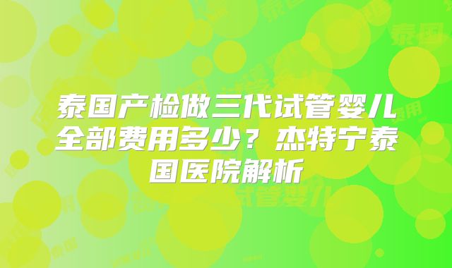 泰国产检做三代试管婴儿全部费用多少？杰特宁泰国医院解析