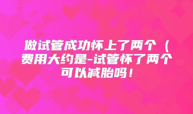 做试管成功怀上了两个（费用大约是-试管怀了两个可以减胎吗！