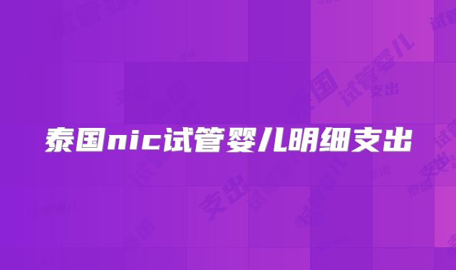 泰国nic试管婴儿明细支出