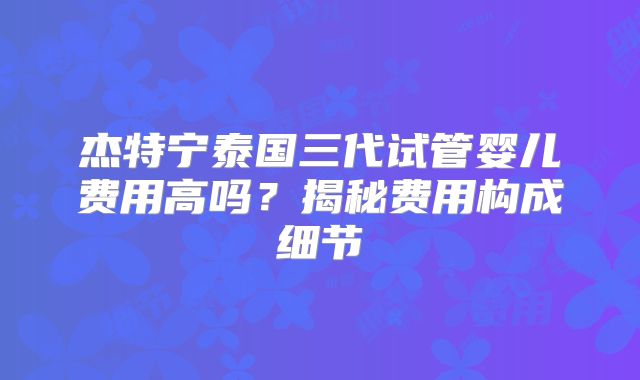 杰特宁泰国三代试管婴儿费用高吗？揭秘费用构成细节