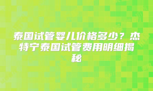泰国试管婴儿价格多少？杰特宁泰国试管费用明细揭秘