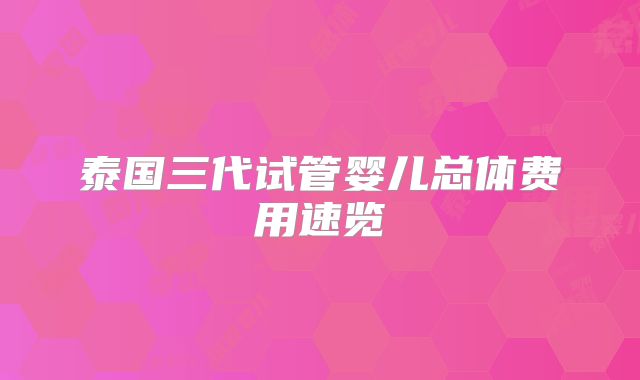 泰国三代试管婴儿总体费用速览
