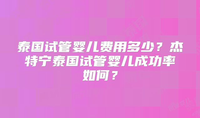 泰国试管婴儿费用多少?杰特宁泰国试管婴儿成功率如何?