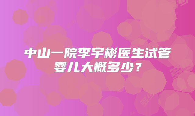 中山一院李宇彬医生试管婴儿大概多少？