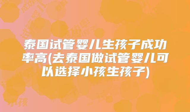 泰国试管婴儿生孩子成功率高(去泰国做试管婴儿可以选择小孩生孩子)