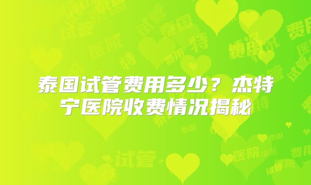泰国试管费用多少？杰特宁医院收费情况揭秘
