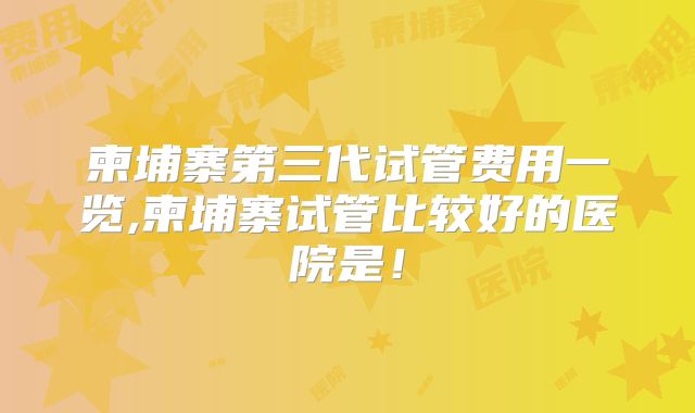 柬埔寨第三代试管费用一览,柬埔寨试管比较好的医院是!