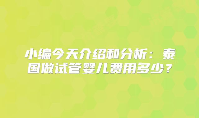 小编今天介绍和分析：泰国做试管婴儿费用多少？