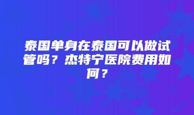 泰国单身在泰国可以做试管吗？杰特宁医院费用如何？