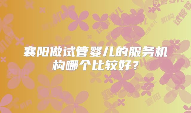 襄阳做试管婴儿的服务机构哪个比较好?