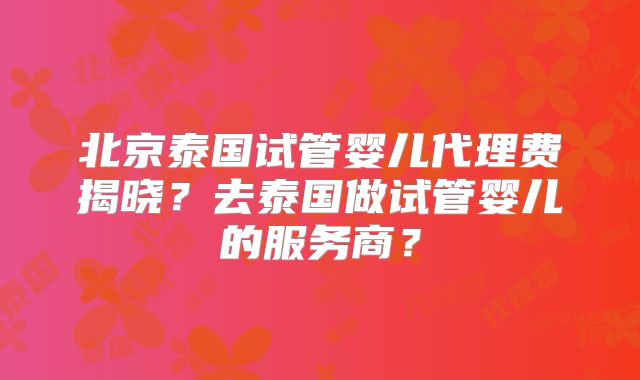 北京泰国试管婴儿代理费揭晓？去泰国做试管婴儿的服务商？