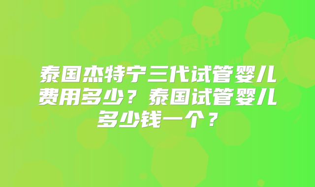 泰国杰特宁三代试管婴儿费用多少？泰国试管婴儿多少钱一个？