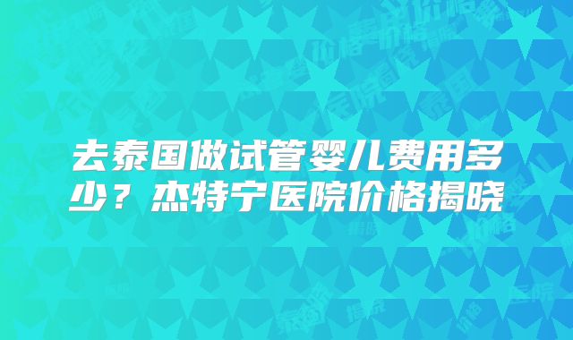 去泰国做试管婴儿费用多少？杰特宁医院价格揭晓