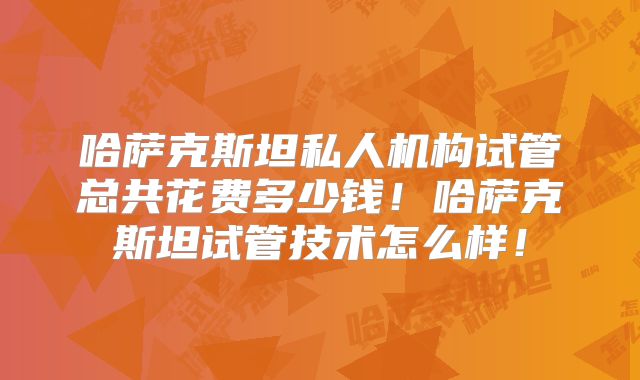 哈萨克斯坦私人机构试管总共花费多少钱！哈萨克斯坦试管技术怎么样！