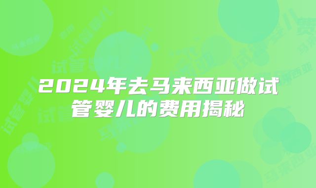 2024年去马来西亚做试管婴儿的费用揭秘