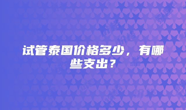 试管泰国价格多少，有哪些支出？