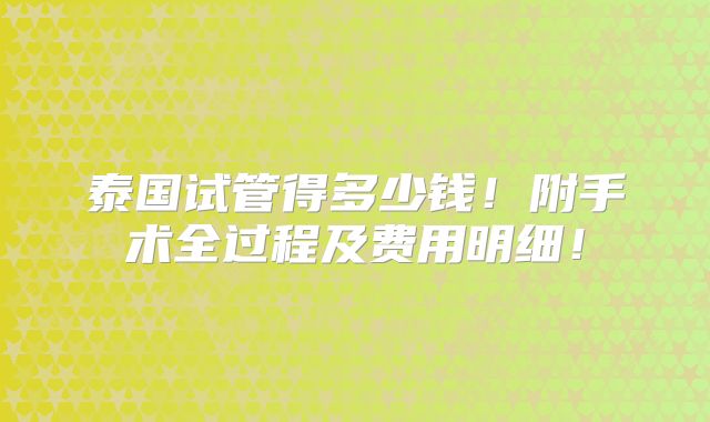 泰国试管得多少钱！附手术全过程及费用明细！