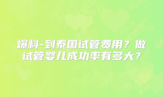 爆料-到泰国试管费用？做试管婴儿成功率有多大？