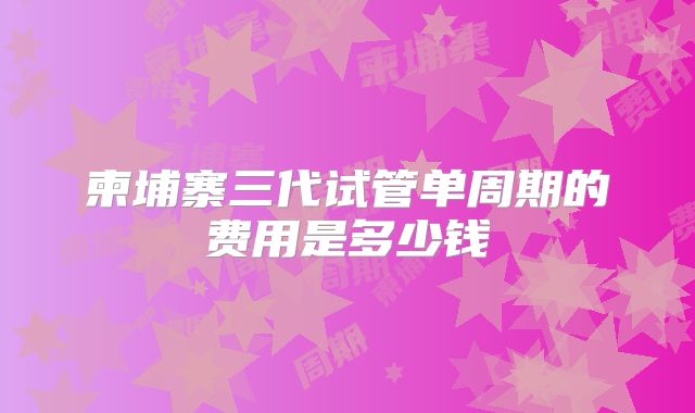 柬埔寨三代试管单周期的费用是多少钱