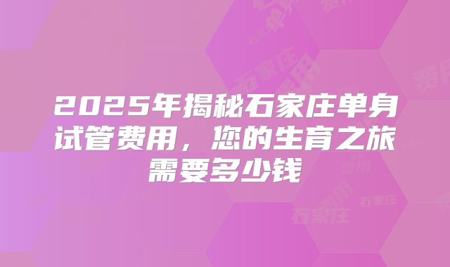 2025年揭秘石家庄单身试管费用，您的生育之旅需要多少钱