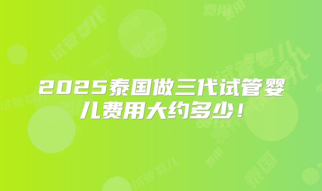 2025泰国做三代试管婴儿费用大约多少！