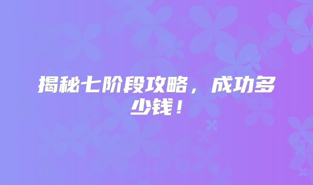 揭秘七阶段攻略，成功多少钱！