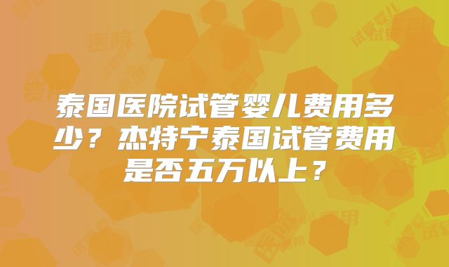 泰国医院试管婴儿费用多少？杰特宁泰国试管费用是否五万以上？