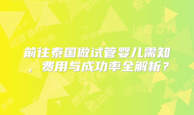 前往泰国做试管婴儿需知，费用与成功率全解析？
