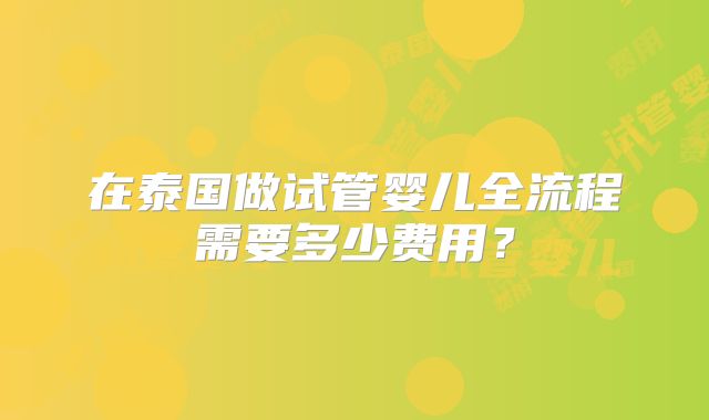 在泰国做试管婴儿全流程需要多少费用？