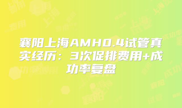 襄阳上海AMH0.4试管真实经历:3次促排费用+成功率复盘