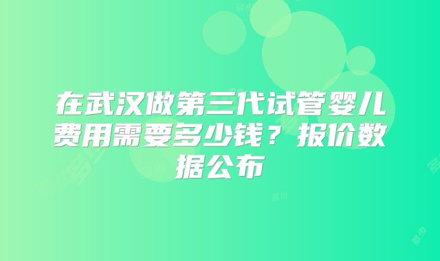 在武汉做第三代试管婴儿费用需要多少钱？报价数据公布