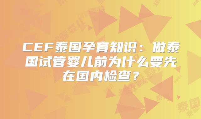 CEF泰国孕育知识：做泰国试管婴儿前为什么要先在国内检查？