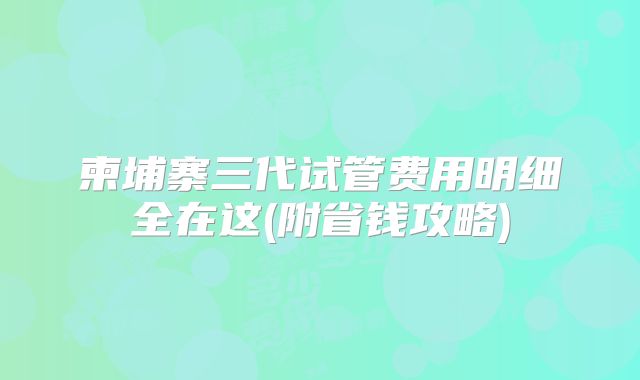 柬埔寨三代试管费用明细全在这(附省钱攻略)
