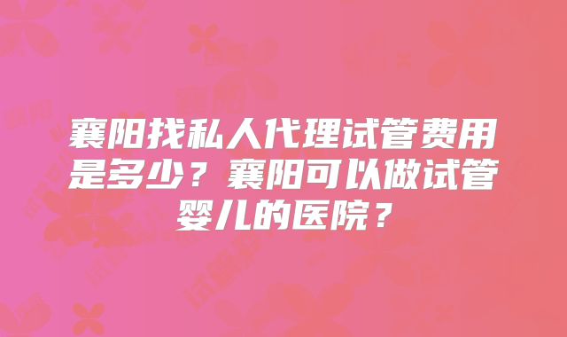 襄阳找私人代理试管费用是多少?襄阳可以做试管婴儿的医院?