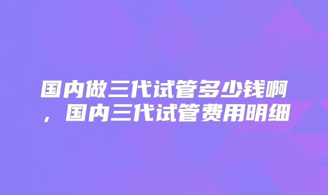 国内做三代试管多少钱啊,国内三代试管费用明细