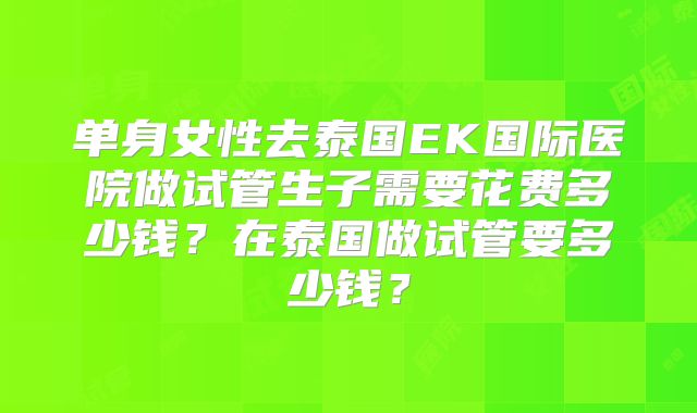 单身女性去泰国EK国际医院做试管生子需要花费多少钱？在泰国做试管要多少钱？