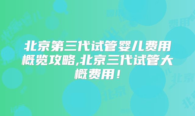 北京第三代试管婴儿费用概览攻略,北京三代试管大概费用！