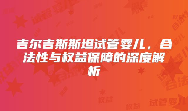吉尔吉斯斯坦试管婴儿，合法性与权益保障的深度解析