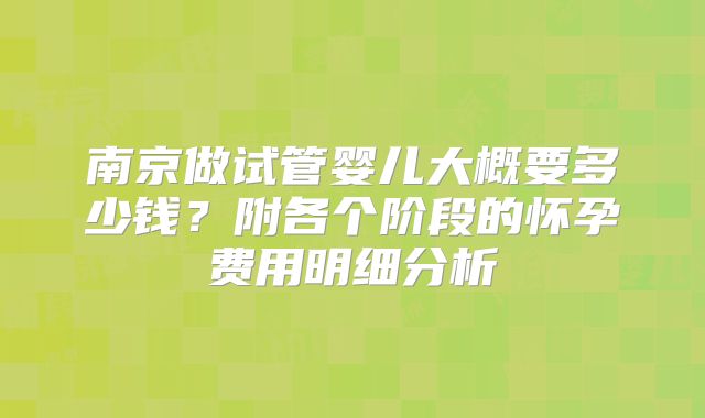 南京做试管婴儿大概要多少钱？附各个阶段的怀孕费用明细分析