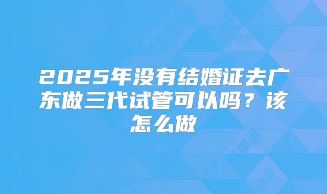 2025年没有结婚证去广东做三代试管可以吗？该怎么做