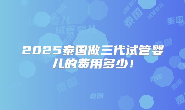 2025泰国做三代试管婴儿的费用多少！