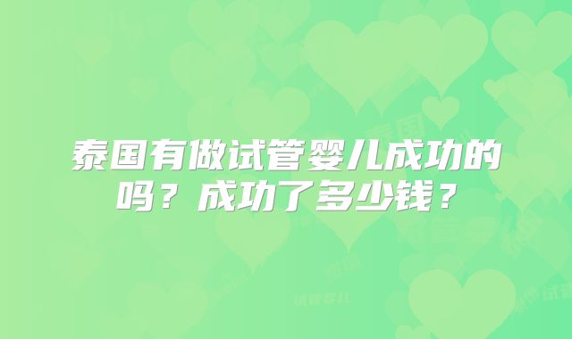 泰国有做试管婴儿成功的吗？成功了多少钱？