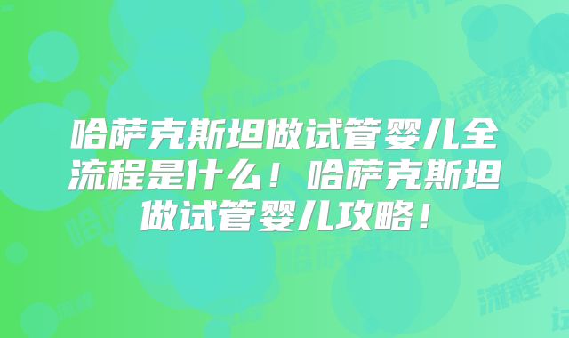 哈萨克斯坦做试管婴儿全流程是什么!哈萨克斯坦做试管婴儿攻略!