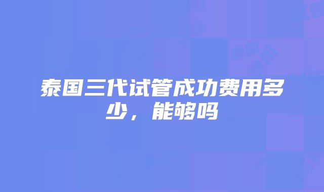 泰国三代试管成功费用多少，能够吗