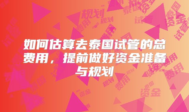 如何估算去泰国试管的总费用,提前做好资金准备与规划