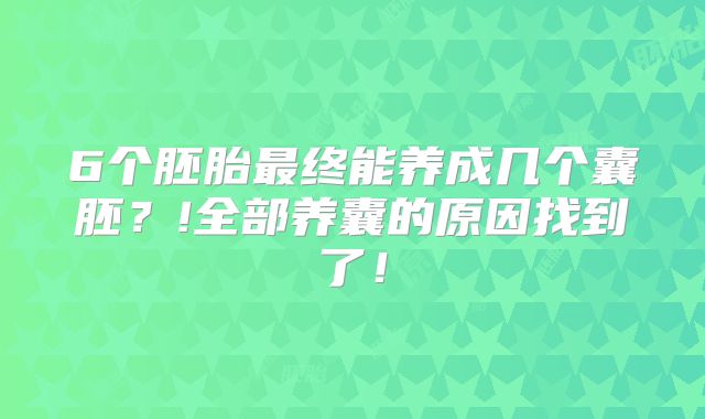 6个胚胎最终能养成几个囊胚？!全部养囊的原因找到了！