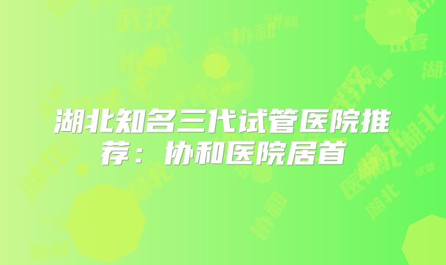 湖北知名三代试管医院推荐：协和医院居首