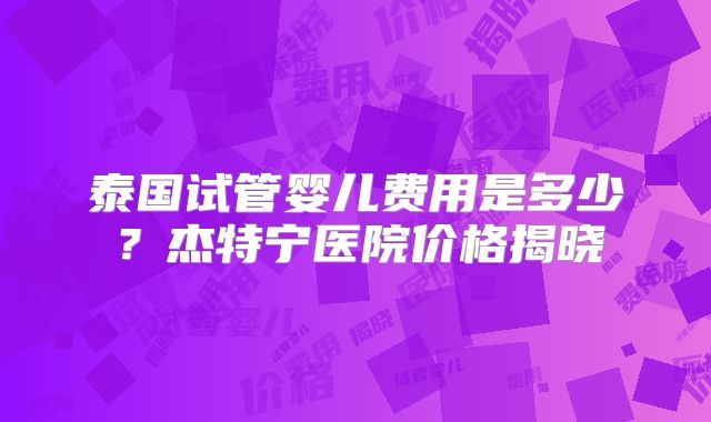 泰国试管婴儿费用是多少?杰特宁医院价格揭晓